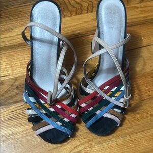 RAYE Red and Blue Heels Strappy Sandals